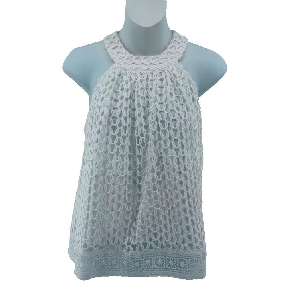 Moon River Anthropologie White Lace Halter Swing Tank Top Women's Boho M